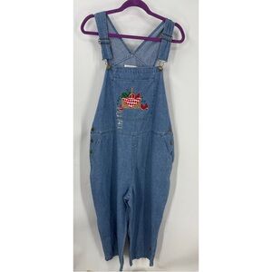 Mandal Bay vintage denim overalls featuring a watermelon basket embroidery XXL